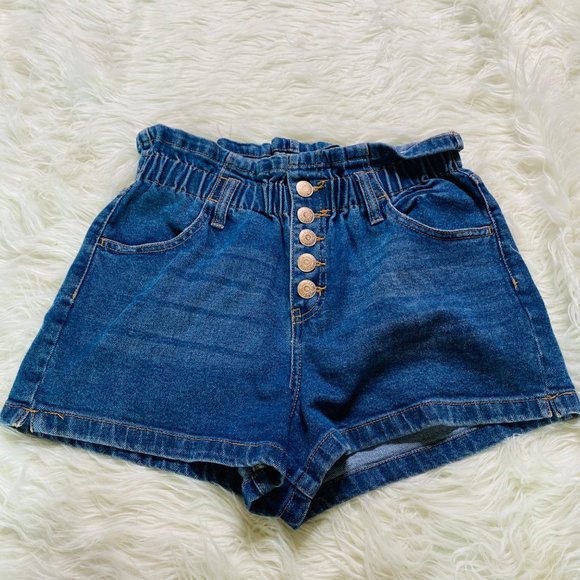wild fable Pants - Wild Fable Women's High Rise Button Front Paper Bag Waist Jean Shorts Blue Small